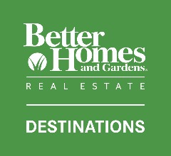 Better Homes and Gardens Real Estate Destinations logo green background with white letters